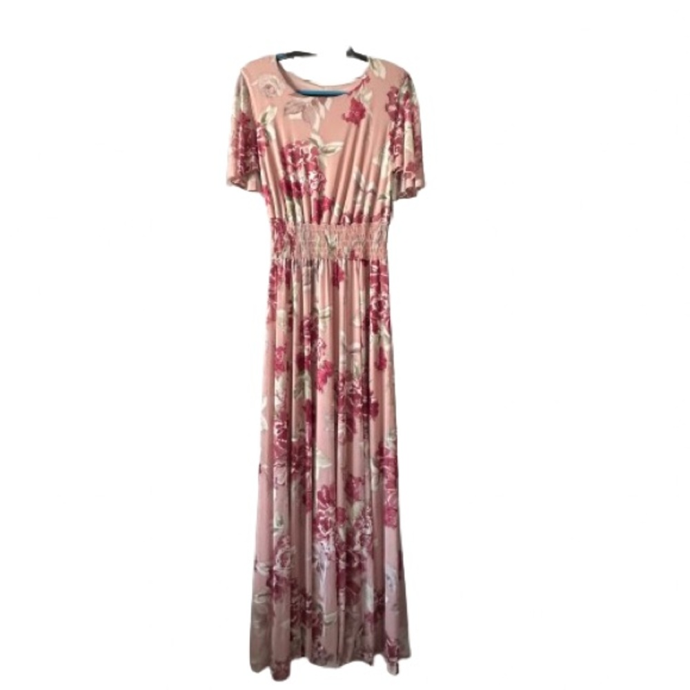 NWT Enfocus Studio Size 6 Pink Pleated Smocked Maxi Dress Short Fluttered Sleeve - Picture 4 of 16